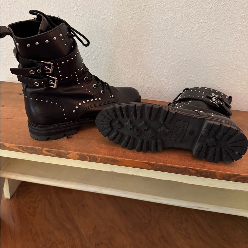 Marc Fisher Black Studded Combat Boots - Picture 3 of 5